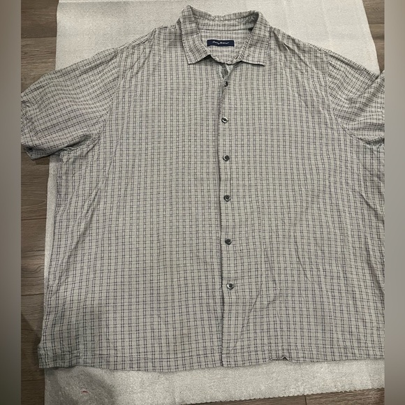 [4XB/PTP:31”]Tommy Bahamas Gray Checkered 100 Silk S/S Button Shirt - Picture 1 of 5